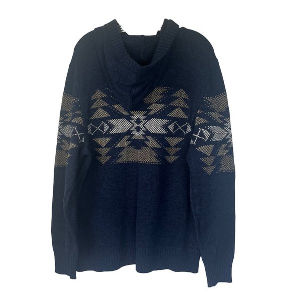 American Eagle Mens Hooded Sweater Geometric Pattern Blue Size Large New - Picture 3 of 9